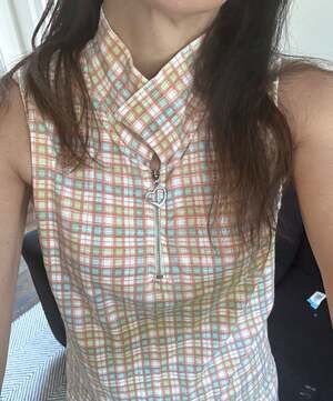 Vintage 1980s Bongo by Gene Montesano Plaid Sleeveless Quarter-Zip Top with Hear